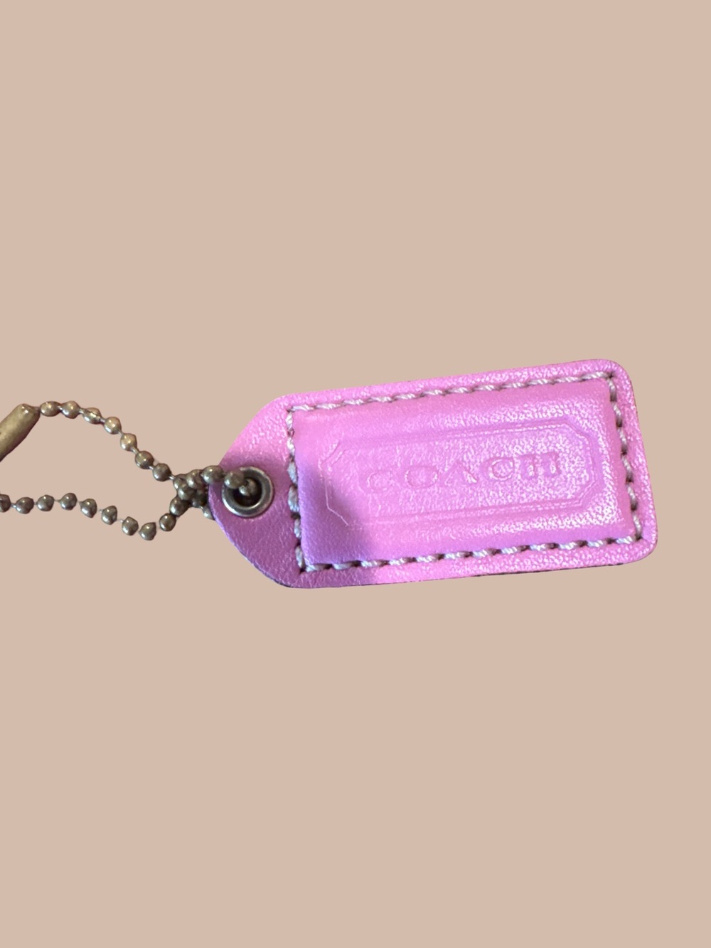 Coach Pink Leather Mini Tag Keychain with Ball Chain